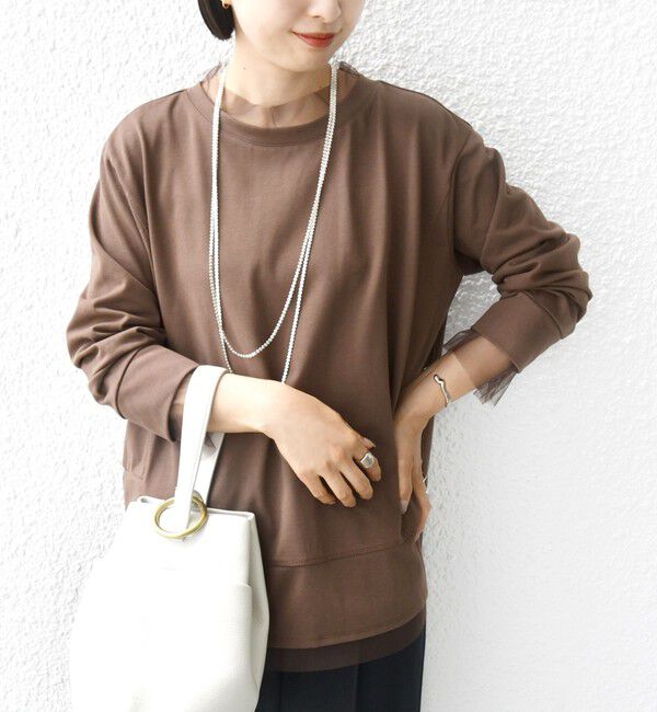 SHIPS for women「【WEB限定】チュール コンビ ラウンド カットソー」|Tシャツ・カットソー|