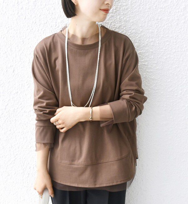 SHIPS for women「【WEB限定】チュール コンビ ラウンド カットソー」|Tシャツ・カットソー|