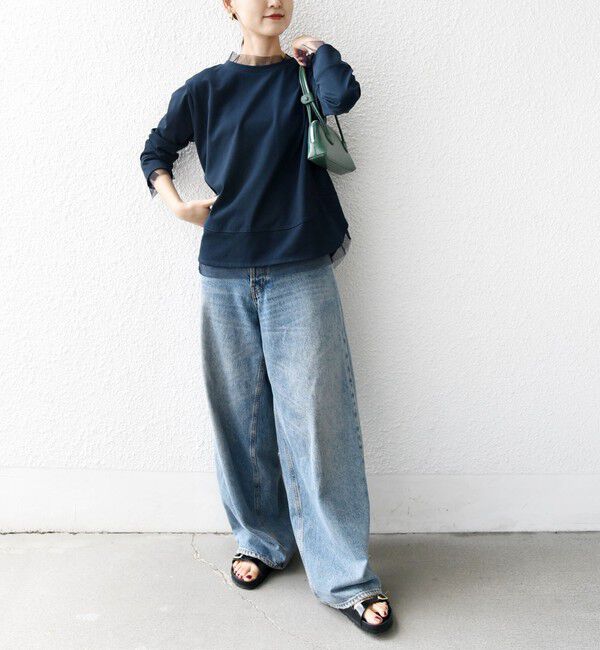 SHIPS for women「【WEB限定】チュール コンビ ラウンド カットソー」|Tシャツ・カットソー|