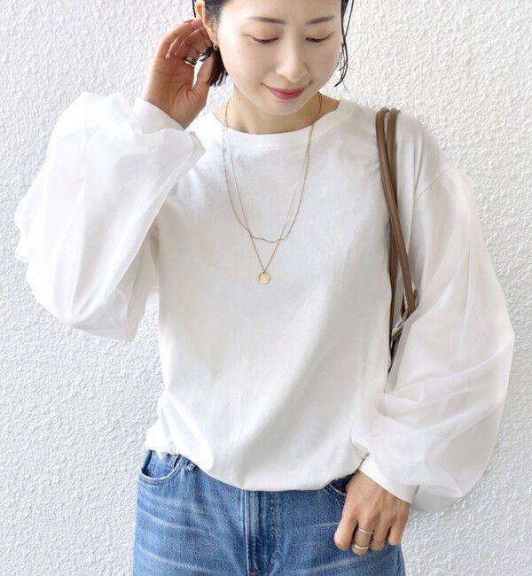 SHIPS for women「【WEB限定】〈手洗い可能〉シアー コンビ 裾 ドロスト プルオーバー」|プルオーバー|オフホワイト