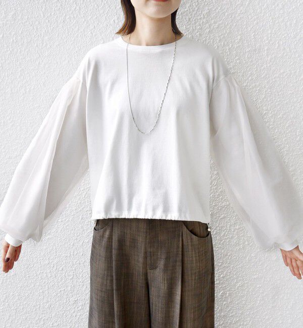 SHIPS for women「【WEB限定】〈手洗い可能〉シアー コンビ 裾 ドロスト プルオーバー」|プルオーバー|