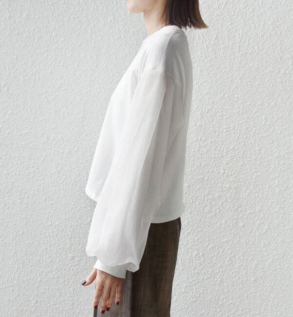 SHIPS for women「【WEB限定】〈手洗い可能〉シアー コンビ 裾 ドロスト プルオーバー」|プルオーバー|