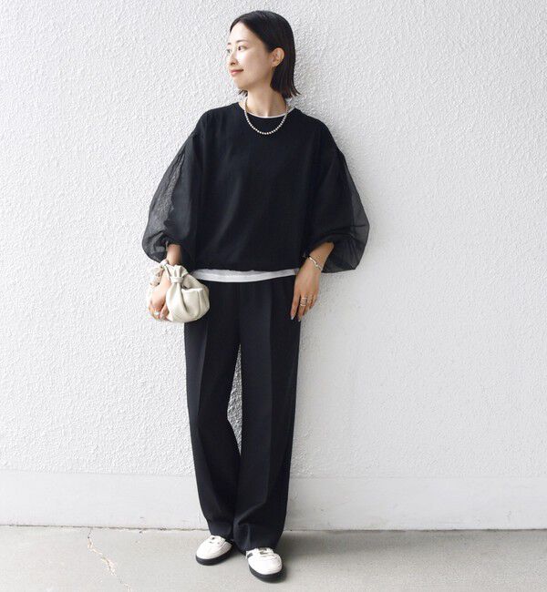 SHIPS for women「【WEB限定】〈手洗い可能〉シアー コンビ 裾 ドロスト プルオーバー」|プルオーバー|