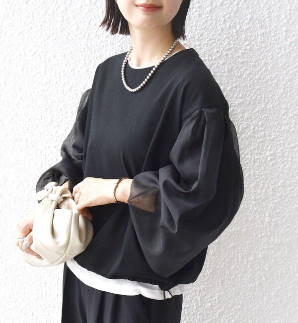 SHIPS for women「【WEB限定】〈手洗い可能〉シアー コンビ 裾 ドロスト プルオーバー」|プルオーバー|