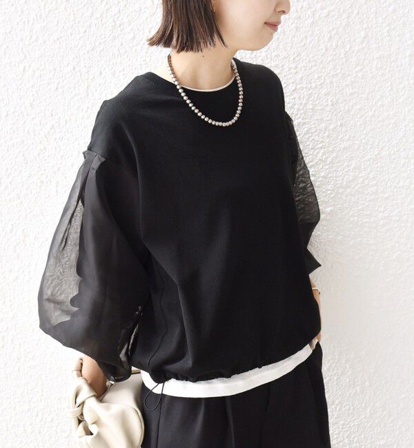 SHIPS for women「【WEB限定】〈手洗い可能〉シアー コンビ 裾 ドロスト プルオーバー」|プルオーバー|