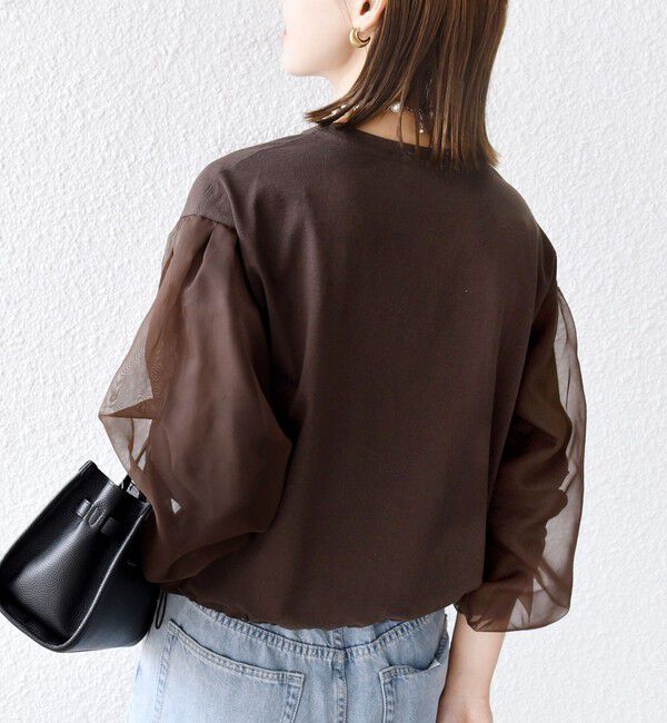 SHIPS for women「【WEB限定】〈手洗い可能〉シアー コンビ 裾 ドロスト プルオーバー」|プルオーバー|