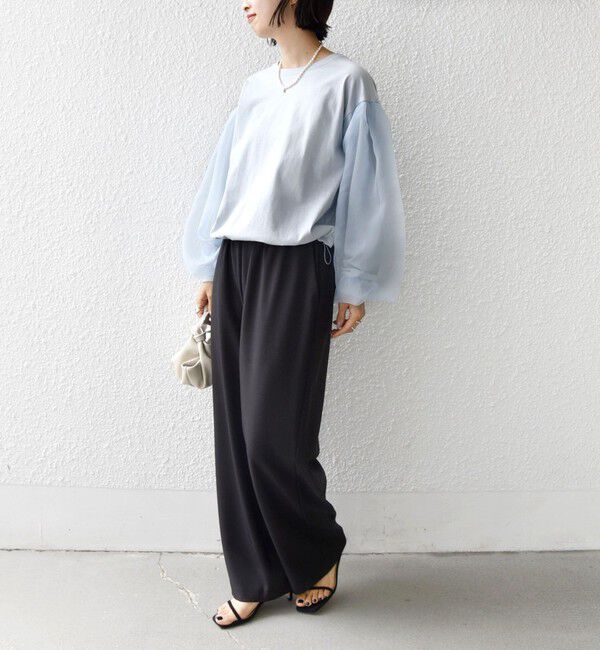 SHIPS for women「【WEB限定】〈手洗い可能〉シアー コンビ 裾 ドロスト プルオーバー」|プルオーバー|