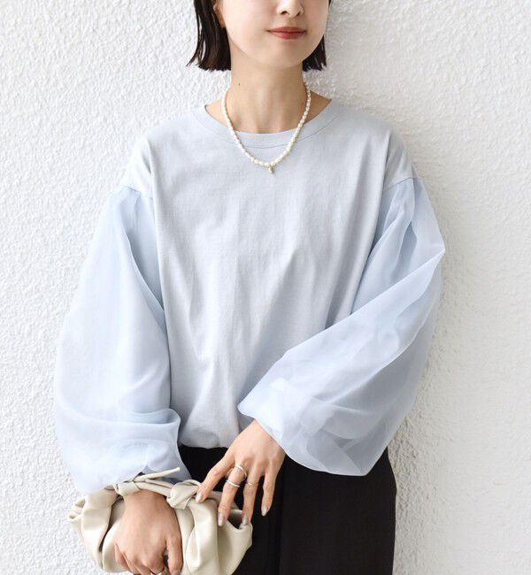 SHIPS for women「【WEB限定】〈手洗い可能〉シアー コンビ 裾 ドロスト プルオーバー」|プルオーバー|