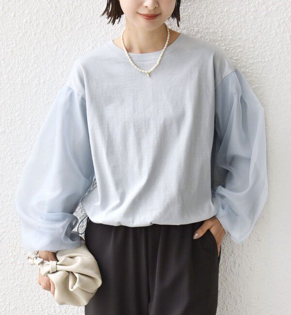 SHIPS for women「【WEB限定】〈手洗い可能〉シアー コンビ 裾 ドロスト プルオーバー」|プルオーバー|