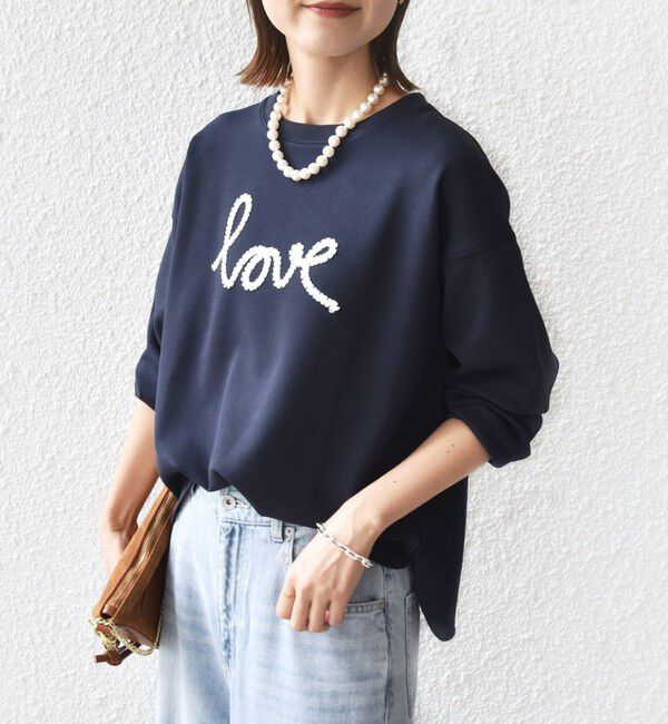 SHIPS for women「【WEB限定】〈手洗い可能〉ファンシー コード 刺繍 ダンボール カットソー」|スウェット・ジャージ|ネイビー