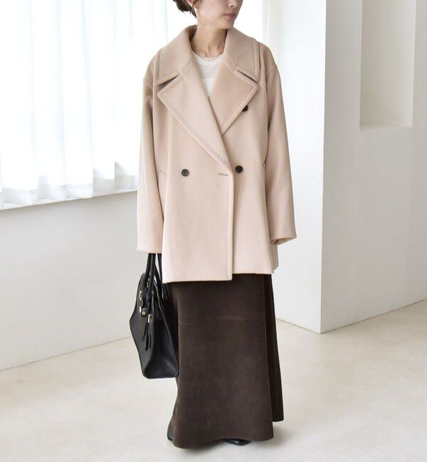 quaranciel「quaranciel: PURE WOOL ダブルブレスト テーラード ハーフ コート」|ピーコート|