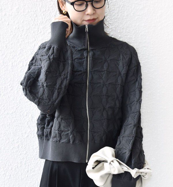 SHIPS for women「【WEB限定】〈手洗い可能〉フラワー ジャカード ジップ カーディガン」|カーディガン|