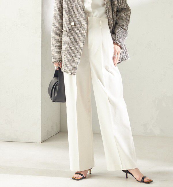 SHIPS for women「《予約》〈UVカット・吸水速乾・手洗い可能〉綿麻混 オックス 2タック ストレート パンツ」|その他|オフホワイト