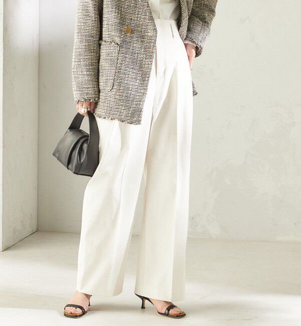 SHIPS for women「《予約》〈UVカット・吸水速乾・手洗い可能〉綿麻混 オックス 2タック ストレート パンツ」|その他|