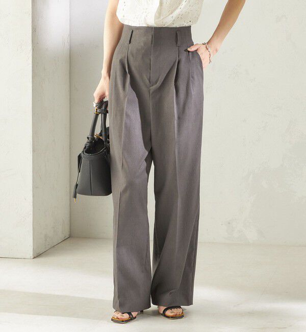 SHIPS for women「《予約》〈UVカット・吸水速乾・手洗い可能〉綿麻混 オックス 2タック ストレート パンツ」|その他|
