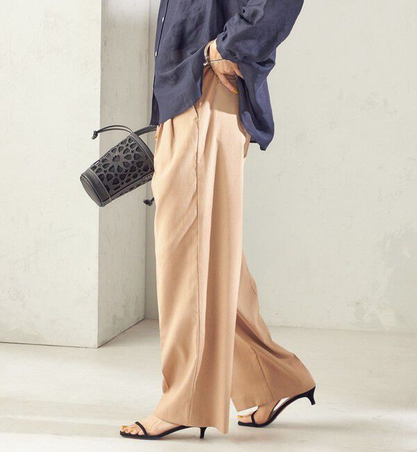 SHIPS for women「《予約》〈UVカット・吸水速乾・手洗い可能〉綿麻混 オックス 2タック ストレート パンツ」|その他|