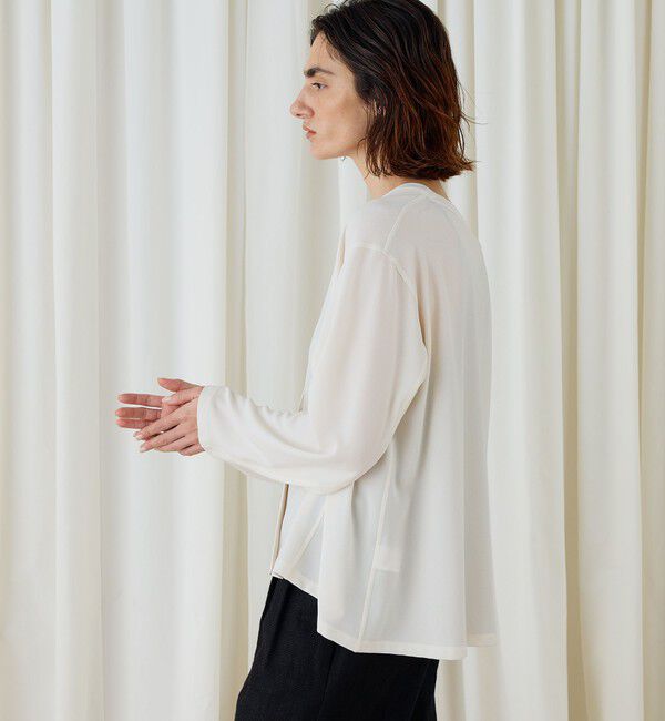 DES PRES「ジャージーライクジョーゼット カラーレスジャケット」|ノーカラージャケット|