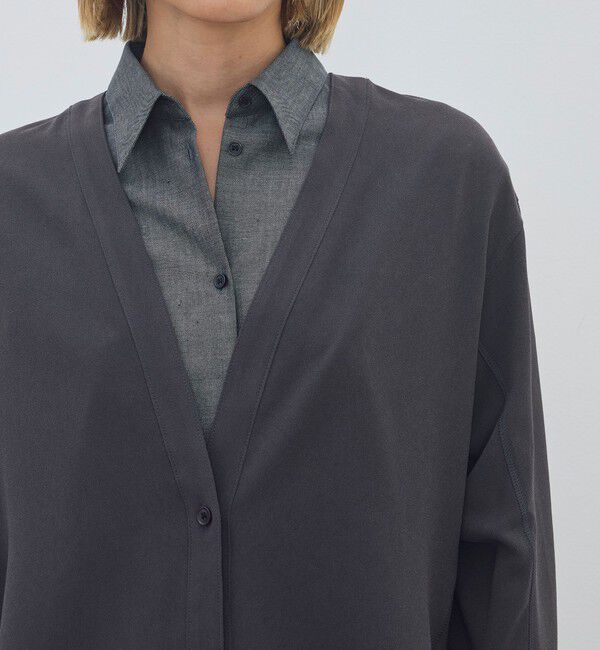 DES PRES「ジャージーライクジョーゼット カラーレスジャケット」|ノーカラージャケット|