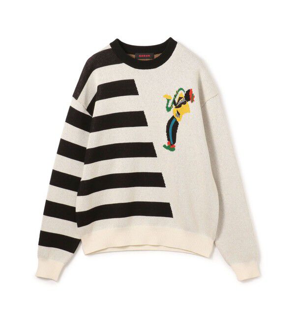 CABaN「CABaN コットンカシミヤジャカード JAZZ BORDER SAX クルーネックプルオーバー」|ニット・セーター|