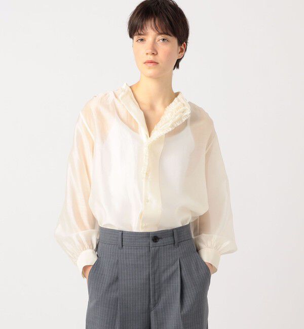MACPHEE「シースルーローン フロントフリルブラウス」|シャツ・ブラウス|