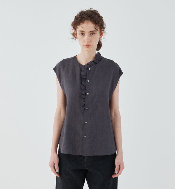 GALERIE VIE「リネンポプリン カットオフフリルブラウス」|シャツ・ブラウス|