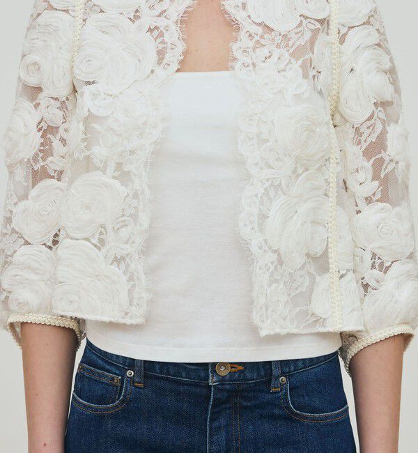 DES PRES「リバーレース クロップドジャケット」|ノーカラージャケット|