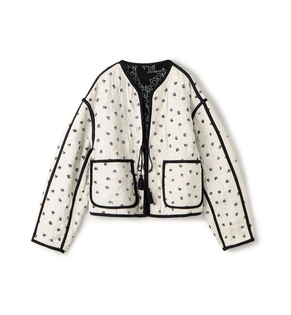 SOULEIADO「レーヨンサテンキルト リバーシブルジャケット」|ノーカラージャケット|16 ブラック系