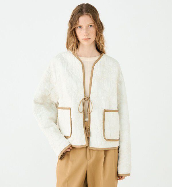 SOULEIADO「レーヨンサテンキルト リバーシブルジャケット」|ノーカラージャケット|