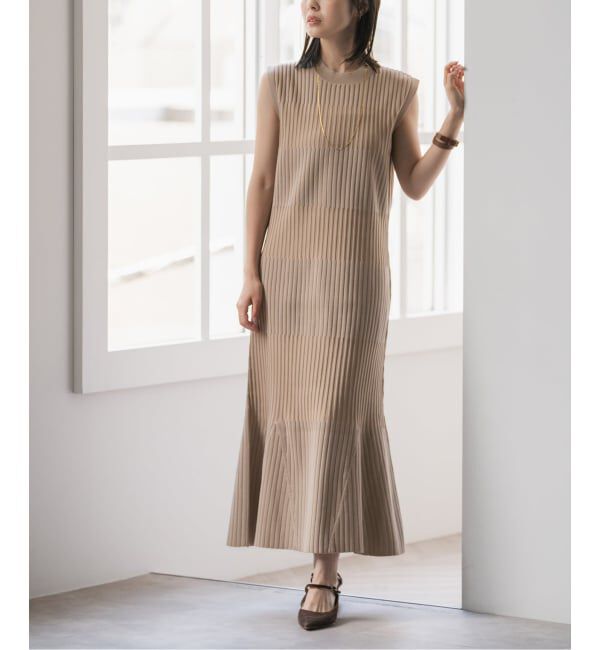 NOBLE「《WEB限定追加》【洗える】ランダムリブマーメイドニットワンピース2」|ワンピース|ベージュ