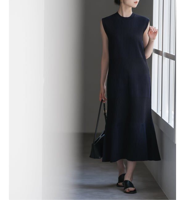 NOBLE「《WEB限定追加》【洗える】ランダムリブマーメイドニットワンピース2」|ワンピース|ネイビー