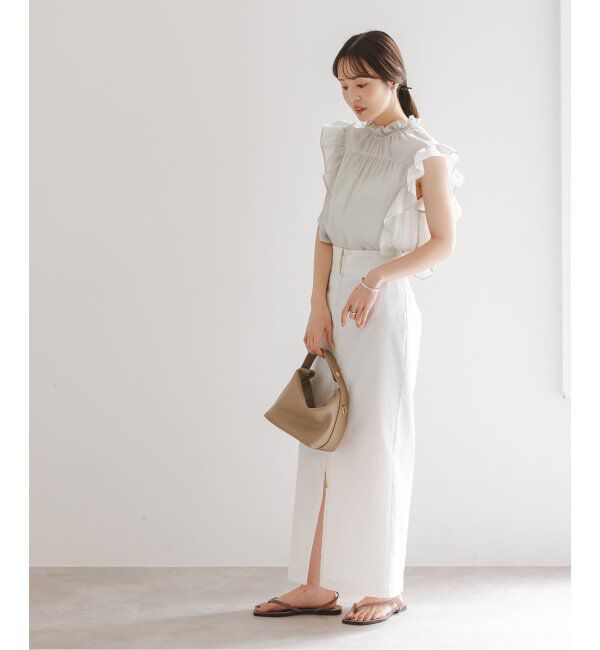 NOBLE「《追加4》【洗える】シャーリングフリルノースリブラウス」|シャツ・ブラウス|