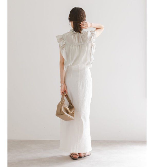 NOBLE「《追加4》【洗える】シャーリングフリルノースリブラウス」|シャツ・ブラウス|