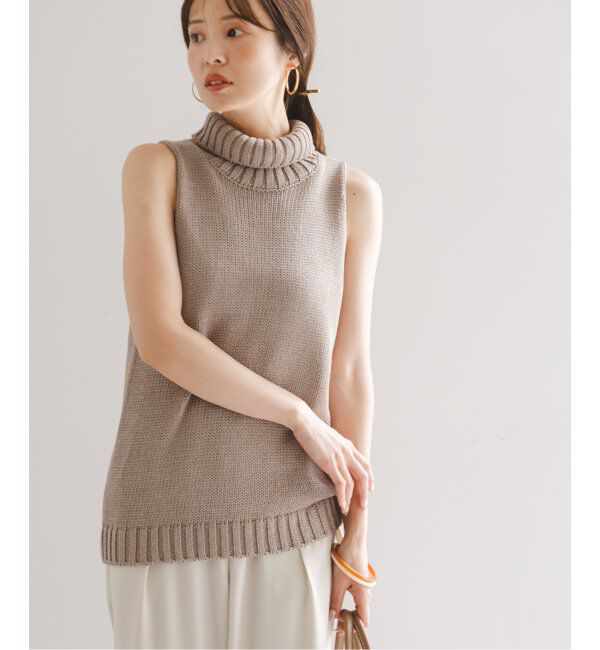 NOBLE「ローゲージノースリーブハイネックニット」|ニット・セーター|ベージュ