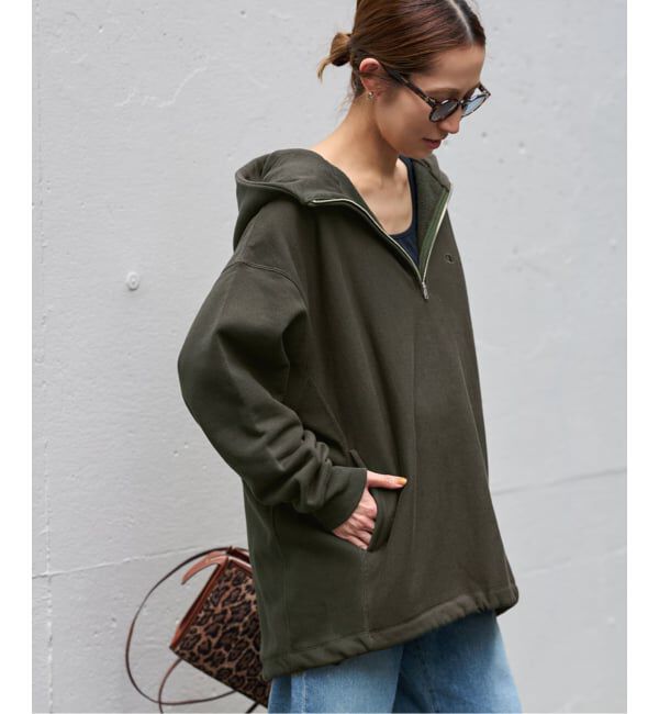 FRAMeWORK「Champion 別注REVERSE WEAVE11.5OZフードハーフジップドロストプルオーバー」|スウェット・ジャージ|