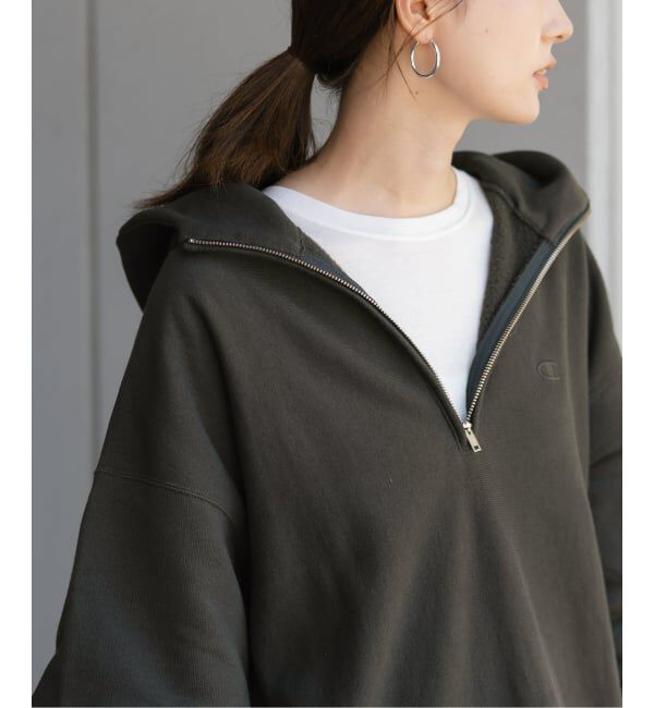 FRAMeWORK「Champion 別注REVERSE WEAVE11.5OZフードハーフジップドロストプルオーバー」|スウェット・ジャージ|