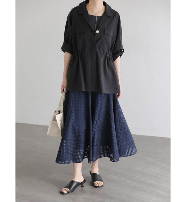  「《予約》【洗える】シアーチェックパネルスカート」|スカート|