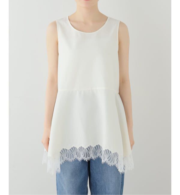  「【洗える】CHIGNON/シニヨン ヘムレースサテンタンク」|シャツ・ブラウス|