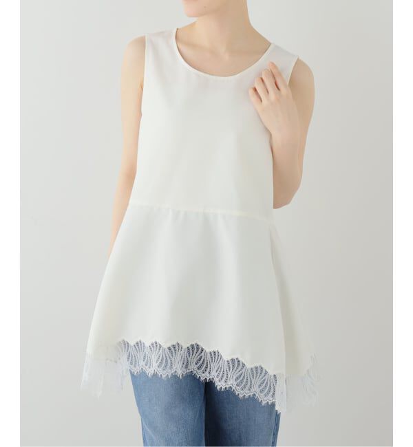  「【洗える】CHIGNON/シニヨン ヘムレースサテンタンク」|シャツ・ブラウス|ホワイト