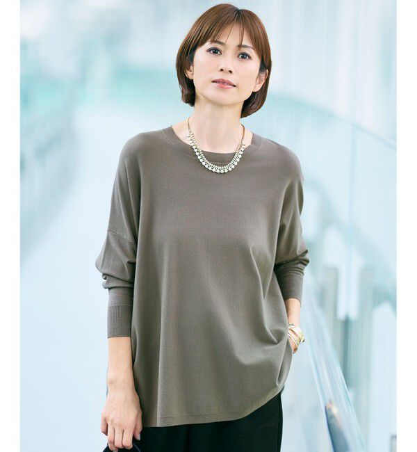 自由区「【WEB限定カラーあり】レーヨンストレッチ ニットT」|ニット・セーター|[新色]カーキ