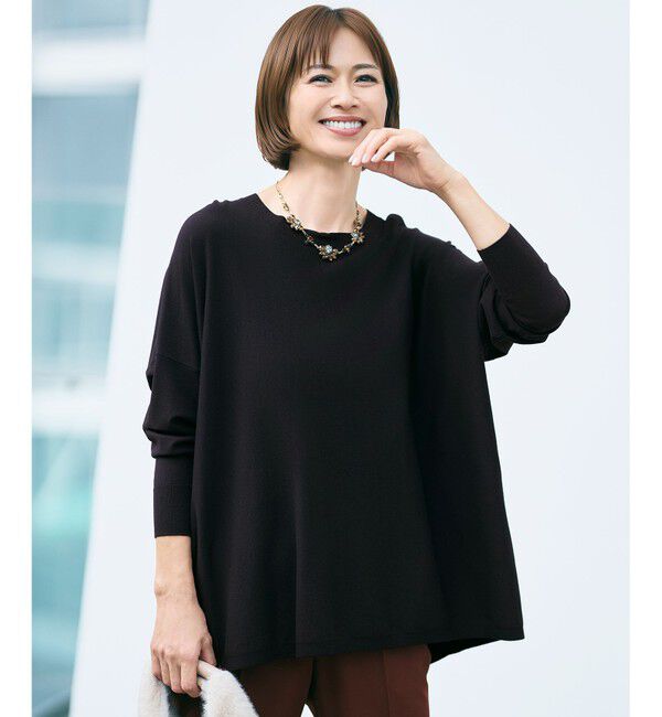 自由区「【WEB限定カラーあり】レーヨンストレッチ ニットT」|ニット・セーター|[新色]ネイビー