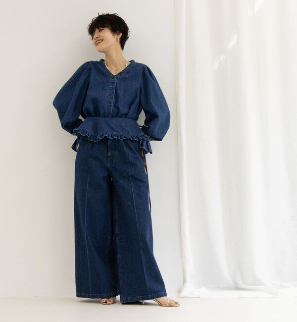 Rie Miller「【RM denim】ビッグカラー2WAYデニムブラウス」|シャツ・ブラウス|