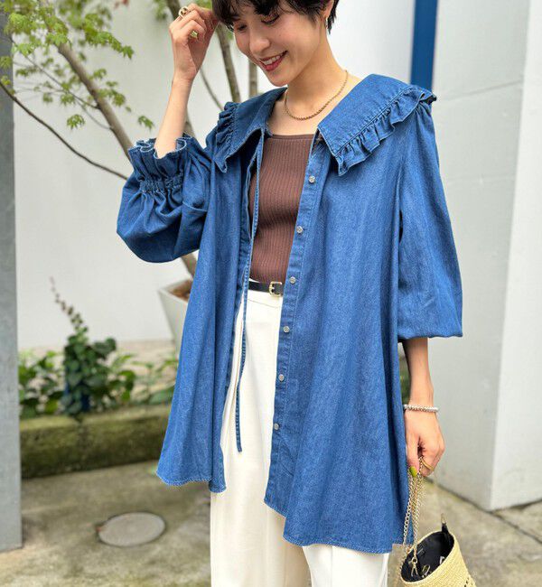 Rie Miller「【RM denim】ビッグカラー2WAYデニムブラウス」|シャツ・ブラウス|