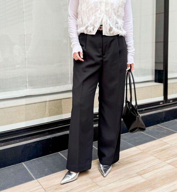 NOLLEY'S「ウォッシャブルクリスピーカルゼワイドパンツ」|その他|ブラック