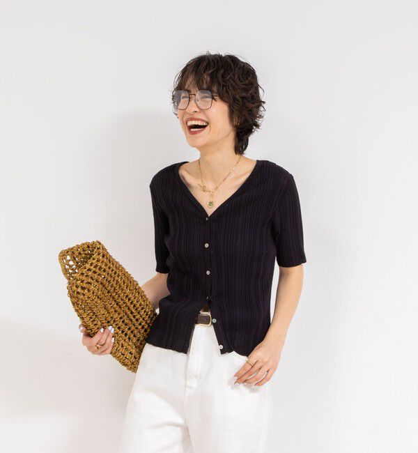 Rie Miller「《手洗い可能》ランダムテレコ2WAYカーディガン」|カーディガン|