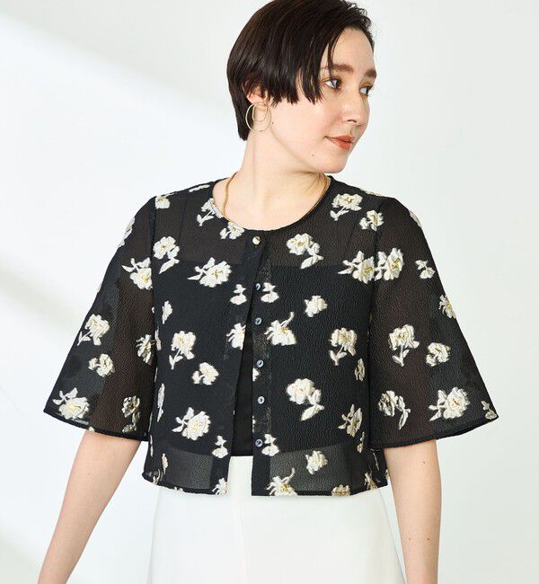 NOLLEY'S sophi「《セットアップ対応》ラメフラワージャガードブラウス」|シャツ・ブラウス|ブラック系その他