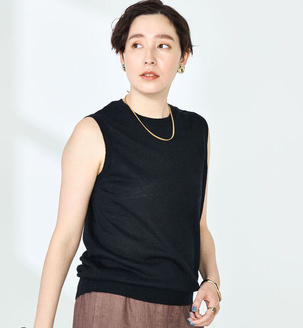 NOLLEY'S「《アンサンブル対応》《手洗い可能》フレンチリネンノースリーブプルオーバーニット」|ニット・セーター|ダークネイビー