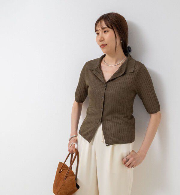 NOLLEY'S sophi「《手洗い可能》ワイドリブシアーポロ衿カーディガン」|カーディガン|