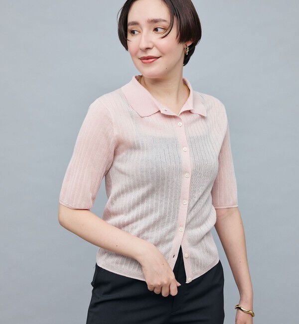 NOLLEY'S sophi「《手洗い可能》ワイドリブシアーポロ衿カーディガン」|カーディガン|ベビーピンク