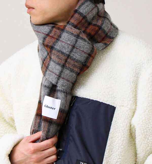 GLOSTER「【カシミヤブレンド】ウールリバーシブルチェックマフラー」|マフラー|
