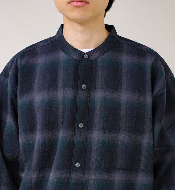 GLOSTER「【夏まで使える】テクスチャーバンドカラーチェックシャツ」|シャツ・ブラウス|